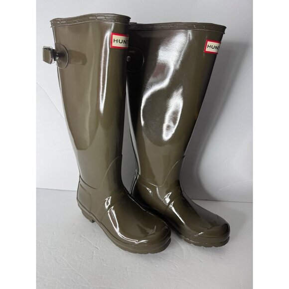 NEW Hunter Original Back Adjustable Gloss Rain Boots Swamp Green EU 36 US 5 UK 3 - Picture 3 of 7